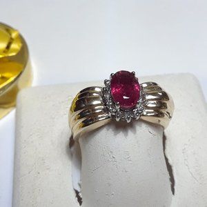 .91ctw AA Ruby & Diamond Shrimp 14Kt YG Ring#13675